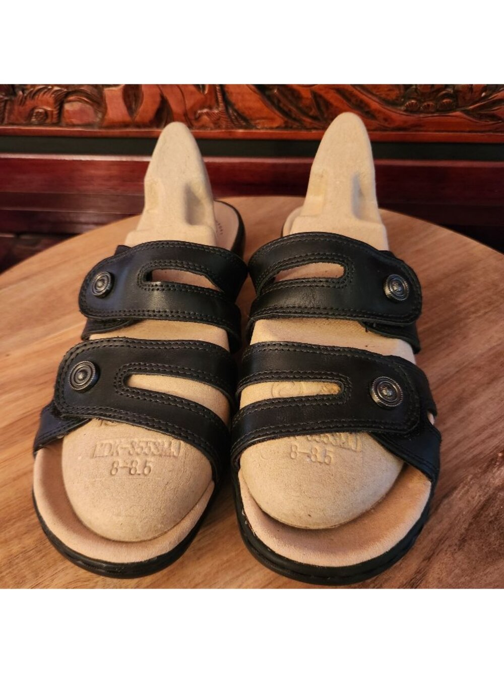 Clarks Women's Black Leather Comfort Sandals Size 8.5 Adjustable Straps